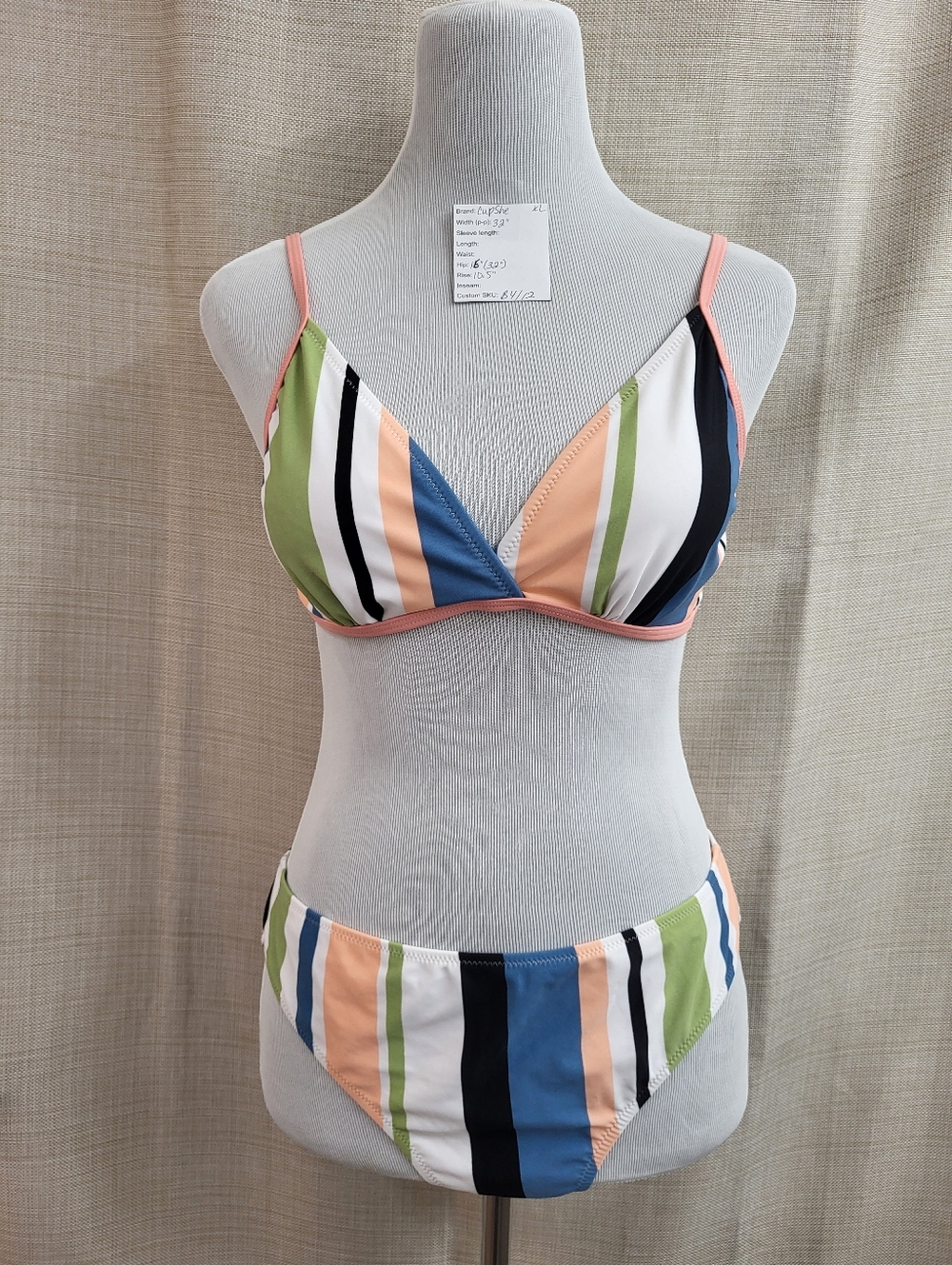 CUPSHE Women's Striped Multicolor 2 Piece Bikini Wrap Top Brief Size XL NWT